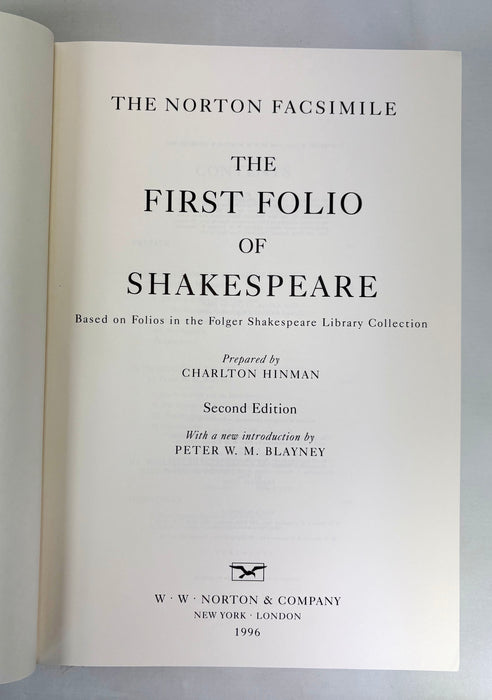 The Norton Facsimile; The First Folio of Shakepeare, Prepared by Charlton Hinman, 1996