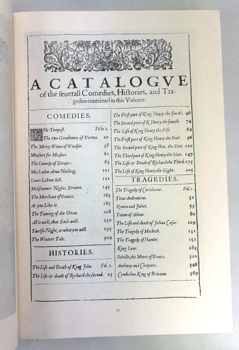 The Norton Facsimile; The First Folio of Shakepeare, Prepared by Charlton Hinman, 1996