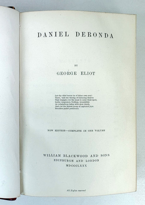 George Eliot. Novels. Six of Seven Volumes; Illustrated Blackwood Edition. Contemporary Half Calf. c.1880.