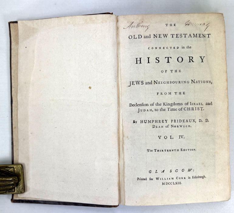 The Old and New Testament Connected in the History of the Jews and Neighbouring Nations, Humphrey Prideaux, 1763