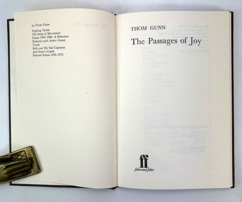 The Passages of Joy, Thom Gunn, Faber and Faber, 1982