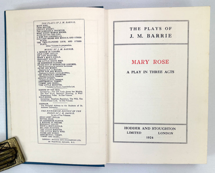 The Plays and Works of J.M. Barrie, Hodder & Stoughton Uniform Edition, 11 Volumes, c. 1918 - 1929
