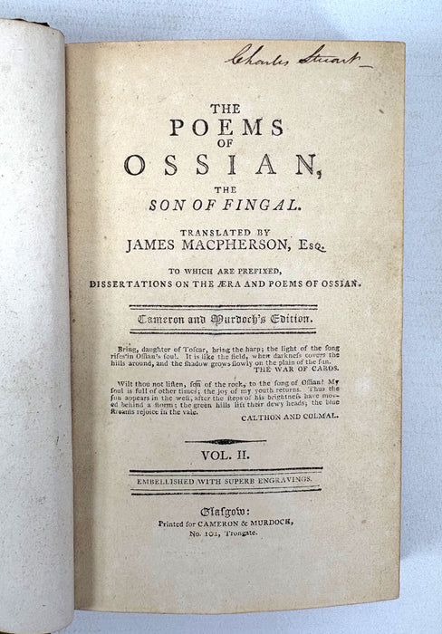 The Poems of Ossian, the Son of Fingal, translated by James Macpherson, Cameron and Murdoch's Edition, Vol II, 1797
