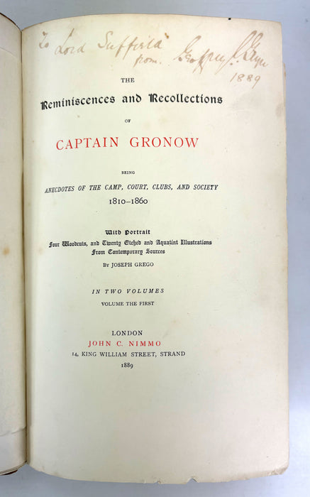The Reminiscences and Recollections of Captain Gronow, 1889, Two Volume numbered limited edition set