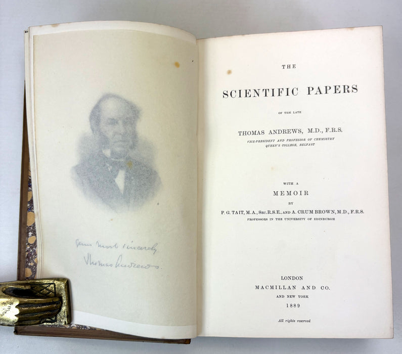 The Scientific Papers of the late Thomas Andrews, 1889. Prize binding signed by William Jack, Professor of Mathematics.
