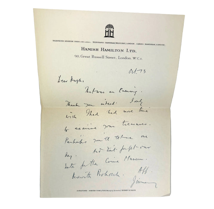 The Seven Who Fled, Frederic Prokosch, 1937 First Edition - Hugh Walpole's Copy, with Autograph Letter from Hamish Hamilton
