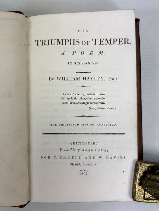 The Triumphs of Temper. A Poem in Six Cantos. William Hayley, 1807