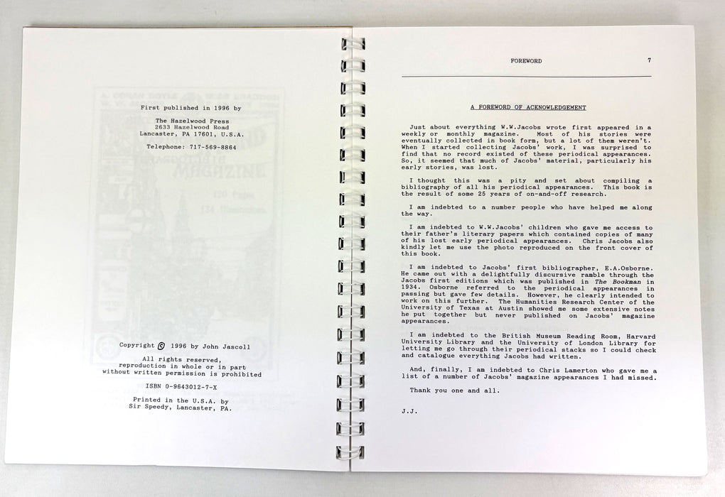 The W.W. Jacobs Periodical Bibliography, compiled by John Jascoll, The Hazelwood Press, 1996