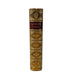 A vintage hardcover book standing upright, showing its decorative spine with gold embossed floral patterns and a central dark red label reading 'Tennyson's Works'.