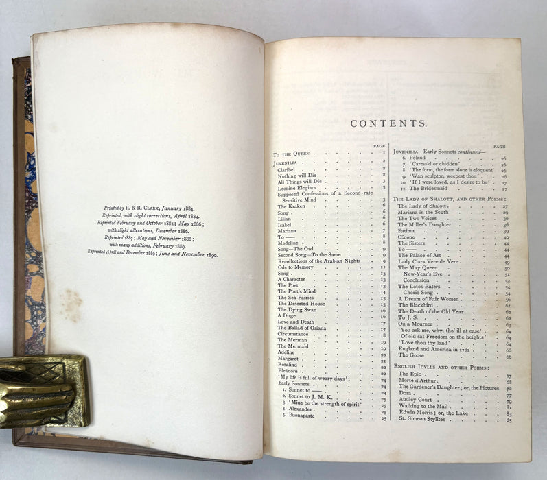 The Works of Alfred Lord Tennyson, Poet Laureate, Macmillan and Co., 1890. Prize binding signed by the English literary critic, Andrew Cecil Bradley