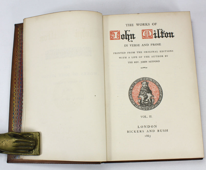 The Works of John Milton in Verse and Prose, Rev. John Mitford, 1863. 8 Volumes complete.