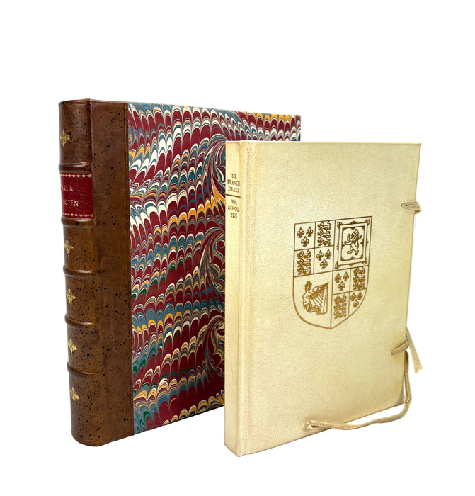 The World Encompassed by Sir Francis Drake, with The Relation of a Wonderful Voyage made by William Cornelius Schouten of Horne, Facsimiles of 1628 & 1619 printings, in vellum, with solander box and leather slipcase by J Fellows