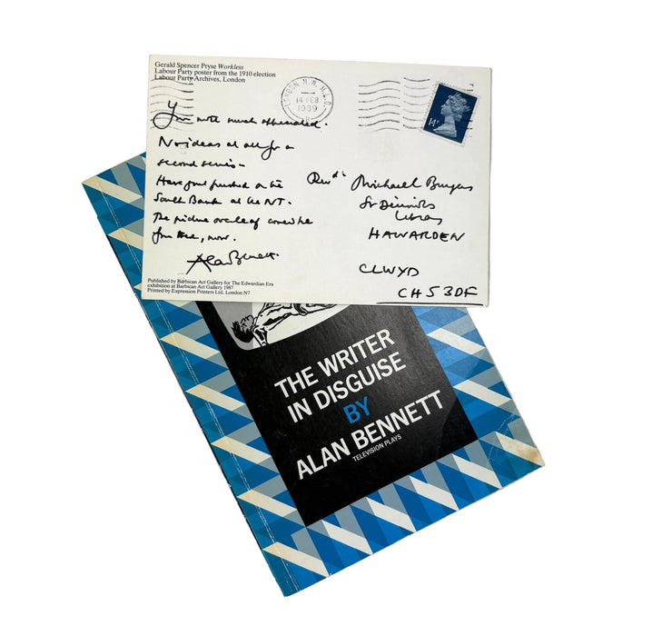 The Writer in Disguise with Alan Bennett Autograph Postcard to Michael Burgess, 1989