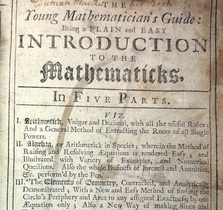 The Young Mathematician's Guide; Being a Plain and Easy Introduction to the Mathematicks, John Ward, 1728