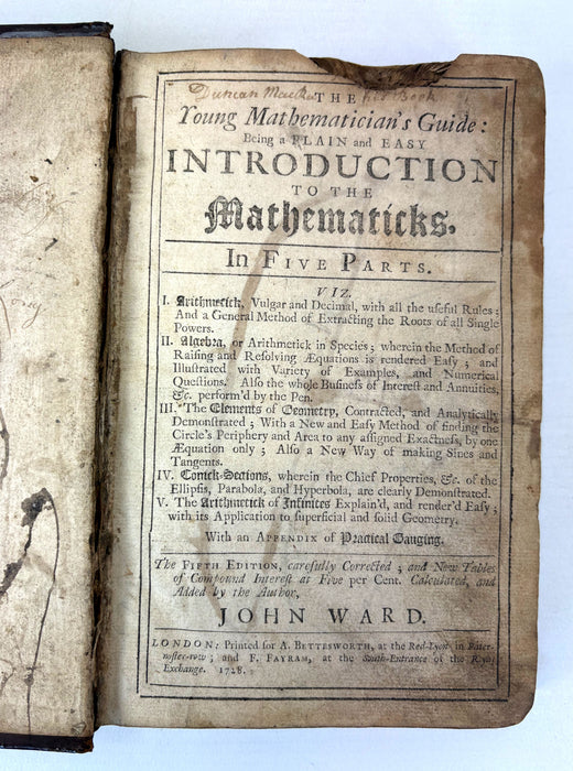 The Young Mathematician's Guide; Being a Plain and Easy Introduction to the Mathematicks, John Ward, 1728