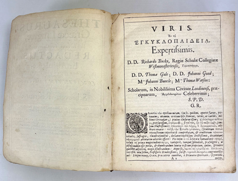 Thesauraus Graecae Linguae, In Epitomen, Five Compendium, Redactus; Et Alphabetice, Gulielmi Robertson, 1676