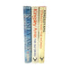 Three hardcover books standing upright side by side on a white background: Kingsley Amis The Biographer's Moustache (blue-gray), The Old Devils (cream), and Stanley and the Women (cream).