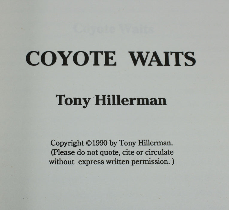 Tony Hillerman; Advance Reading Copy from an Uncorrected Manuscript, Coyote Waits, 1990