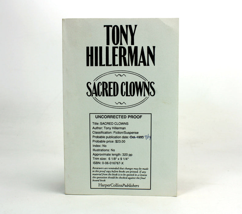 Tony Hillerman; Uncorrected Proof, Sacred Clowns, 1993