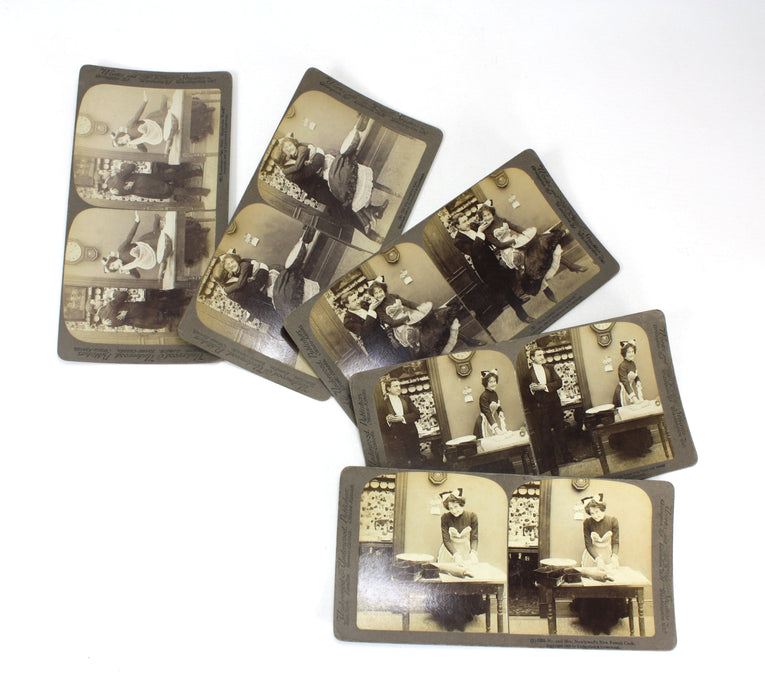 Underwood & Underwood; Mr and Mrs Newlywed's New French Cook; Comic, Risque, 10 Stereoscope card set, complete. 1900.