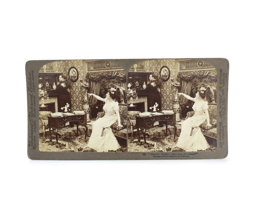 Underwood & Underwood; Mr and Mrs Newlywed's New French Cook; Comic, Risque, 10 Stereoscope card set, complete. 1900.