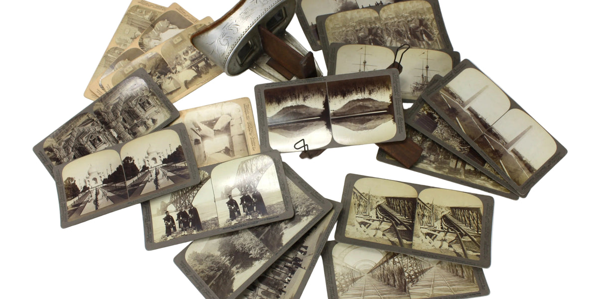 rare stereoview cards Underwood & Underwood Stereoscope Viewer with 18 cards, c. 1889-1906 —  Lanna Antique