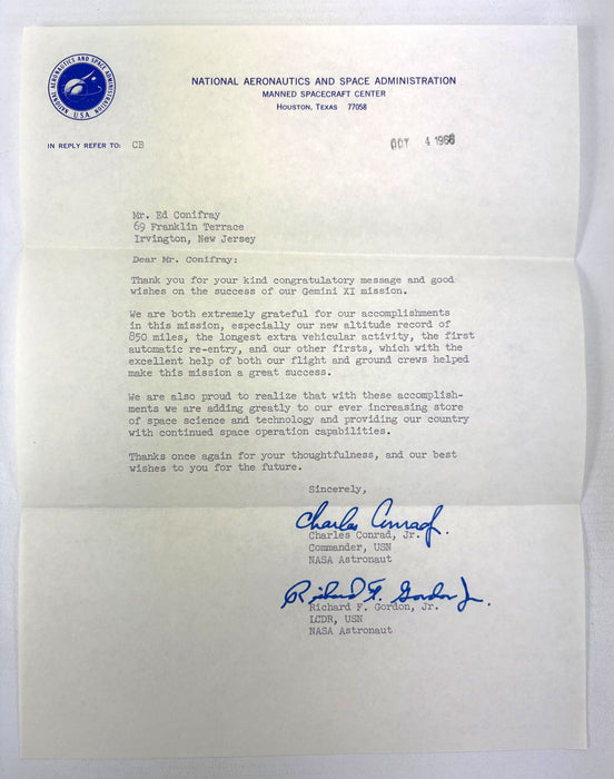 Unique NASA Astronaut Correspondence Archive, 1963–1966 (Mercury & Gemini Programs) with signatures