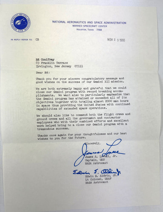 Unique NASA Astronaut Correspondence Archive, 1963–1966 (Mercury & Gemini Programs) with signatures