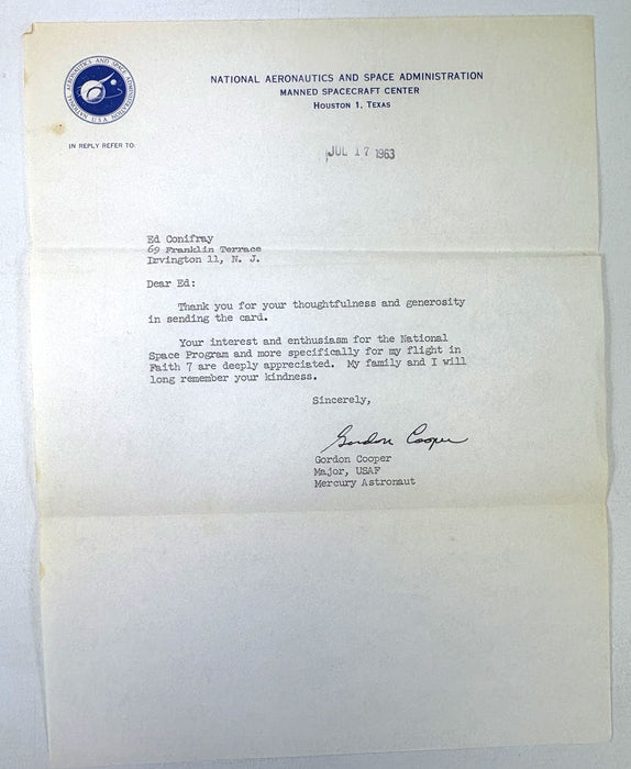 Unique NASA Astronaut Correspondence Archive, 1963–1966 (Mercury & Gemini Programs) with signatures