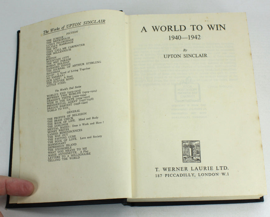 Upton Sinclair: World's End / Lanny Budd Series book 7; A World To Win, 1947