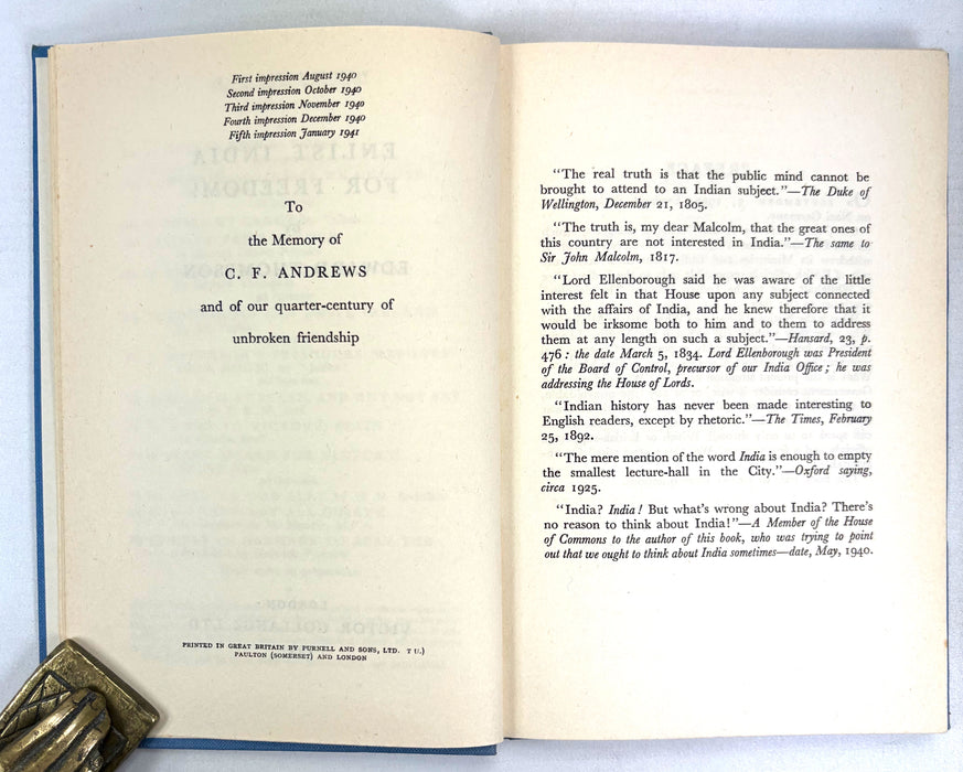 Victory Books No. 5; Enlist India for Freedom!, by Edward Thompson. Victor Gollancz 1941.