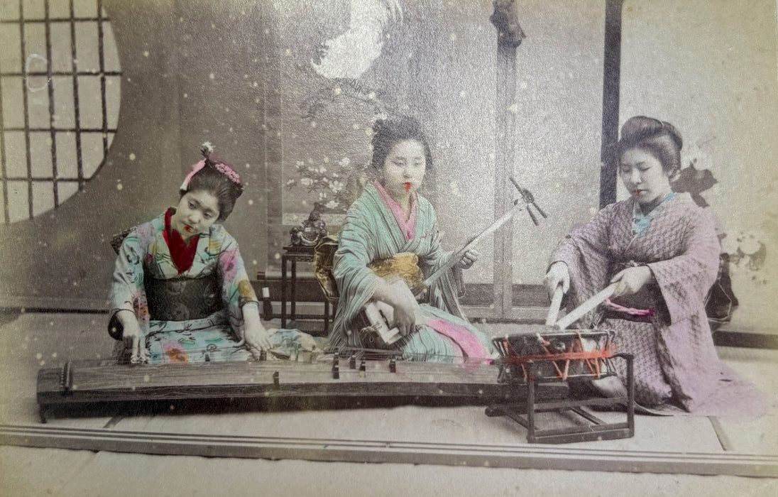 Vintage 19th Century Japanese Photo Album with 50 Hand Tinted Albumen Prints, 14cm x 9cm