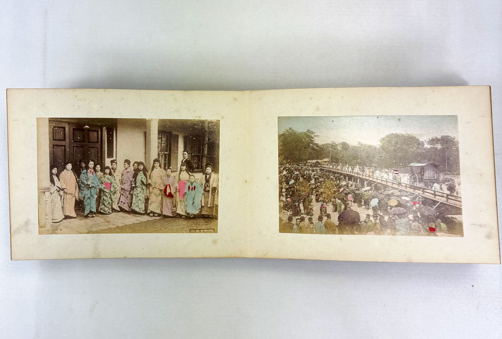 Vintage 19th Century Japanese Photo Album with 50 Hand Tinted Albumen Prints, 14cm x 9cm