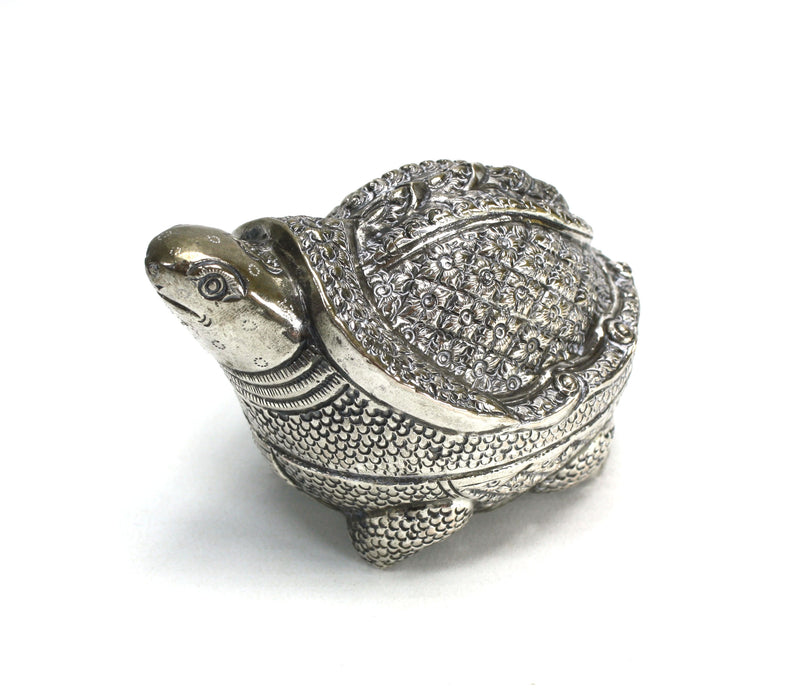 Vintage Cambodian Silver Betel Box, Turtle, 9cm long