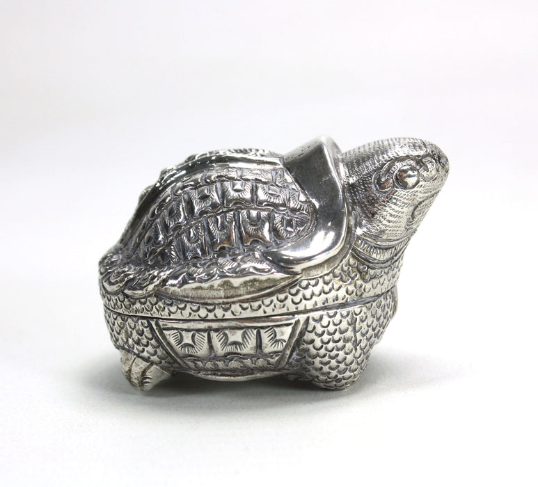 Vintage Cambodian Silver Betel Box, Turtle, 6cm long