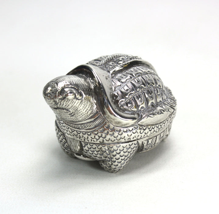 Vintage Cambodian Silver Betel Box, Turtle, 6cm long