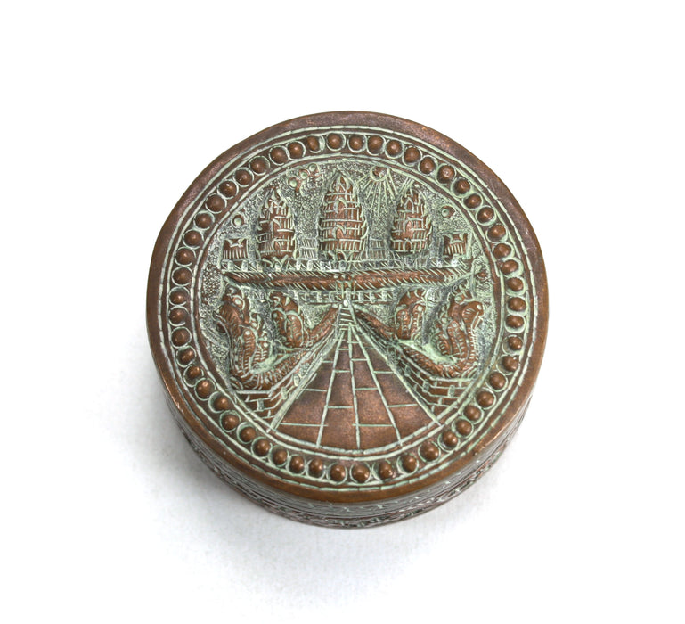 Angkor Box Vintage Cambodian Silver and Copper round Betel Box, Angkor Wat design ...