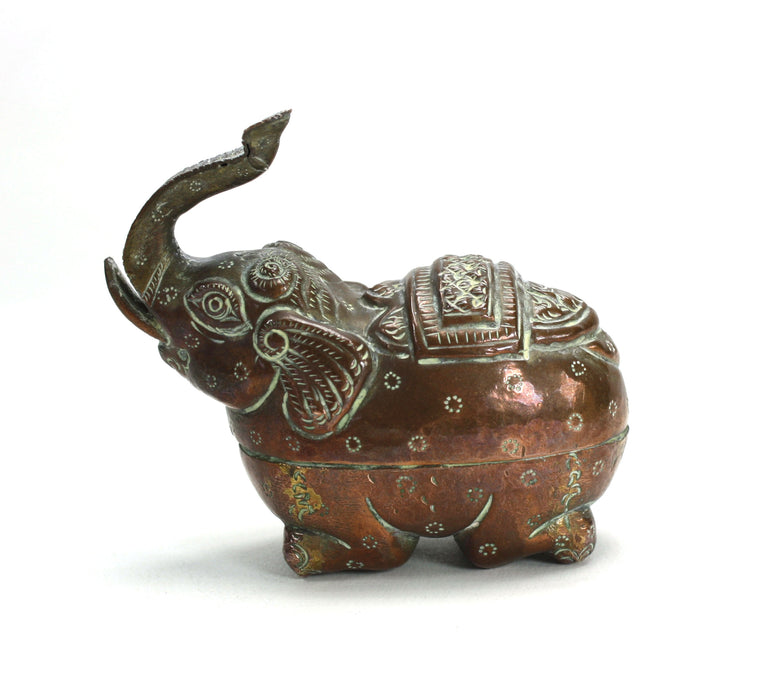 Vintage Cambodian Silver and Copper Betel Box, Elephant design, 8cm long