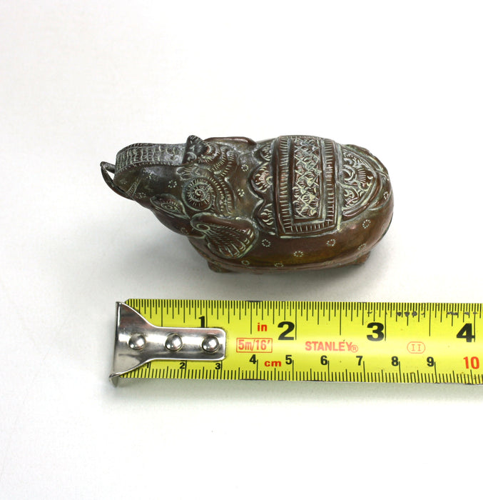 Vintage Cambodian Silver and Copper Betel Box, Elephant design, 8cm long