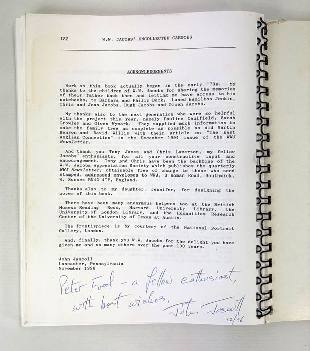W.W. Jacobs' Uncollected Cargoes; The Lost Early Periodical Appearances, Gathered and Edited by John Jascoll, The Hazelwood Press, numbered, limited and inscribed