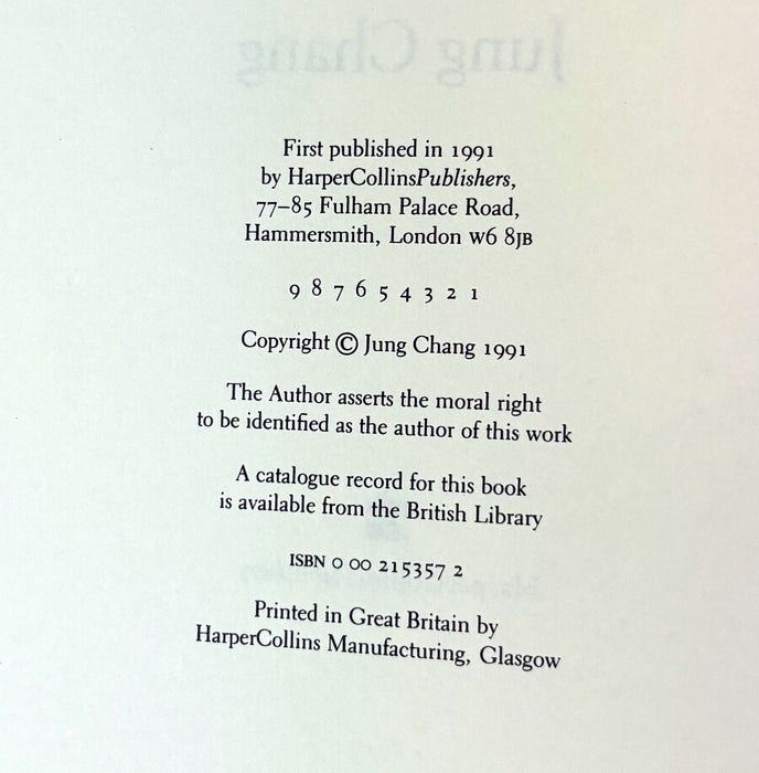 Wild Swans; Three Daughters of China, by Jung Chang, 1st edition Review Copy, with notes, 1991