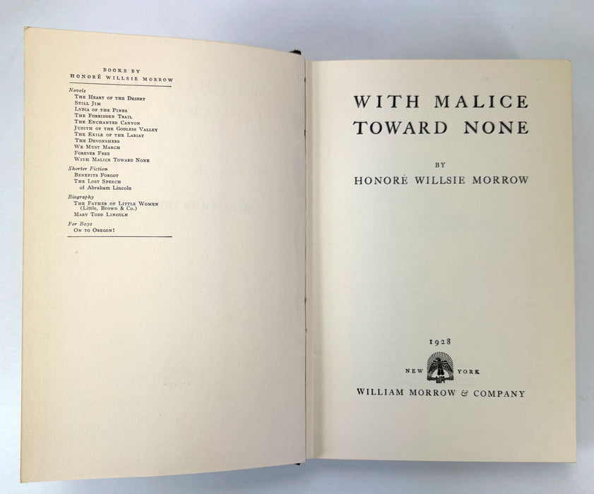 With Malice Toward None, Honoré Willsie Morrow, 1928 first edition, William Morrow & Company