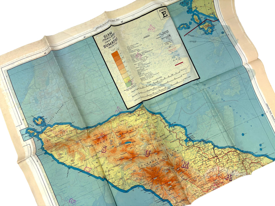 World War II R.A.F. silk Escape Map; Siam, Malaya, Sumatra 44 E/F.