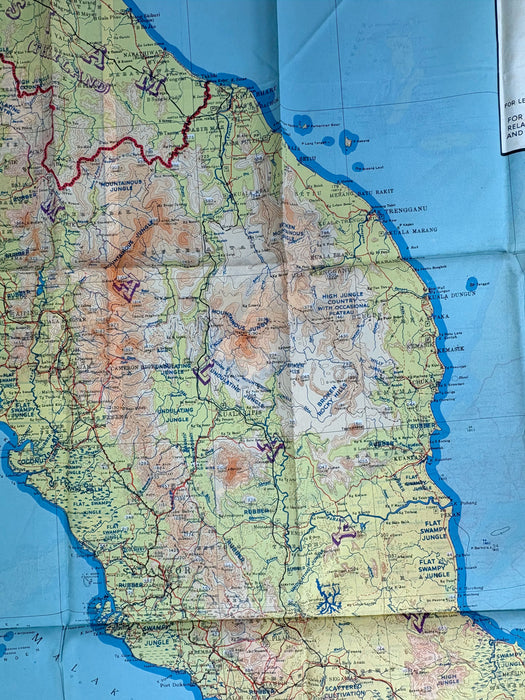 World War II R.A.F. silk Escape Map; Siam, Malaya, Sumatra 44 E/F.