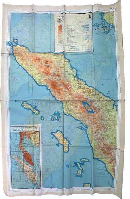World War II R.A.F. silk Escape Map; Siam, Malaya, Sumatra 44 E/F.