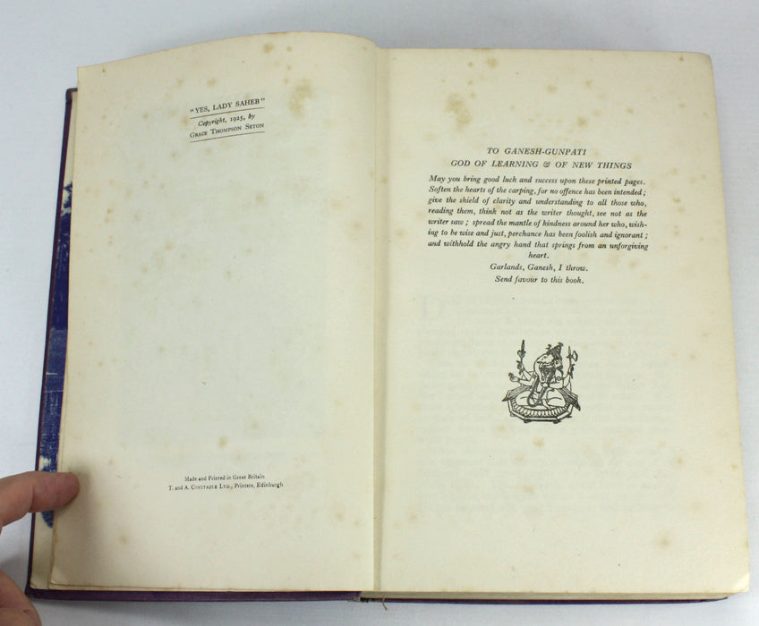 "Yes, Lady Saheb"; A Woman's Adventurings with Mysterious India, Grace Thompson Seton, 1925