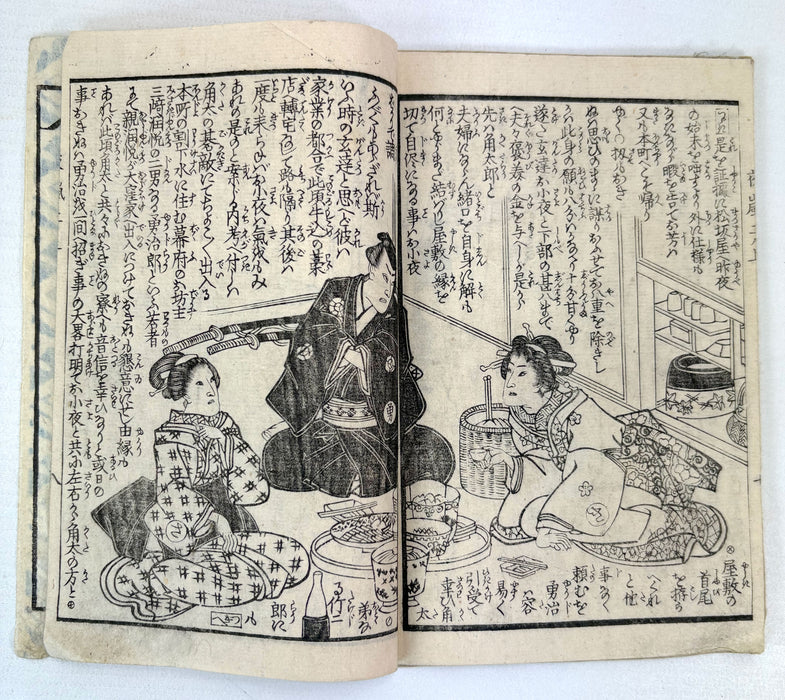 夜嵐阿衣花廼仇夢 (Yoarashi Okinu Hana no Adayume) - Pair of Meiji Woodblock-Illustrated Volumes, 1878