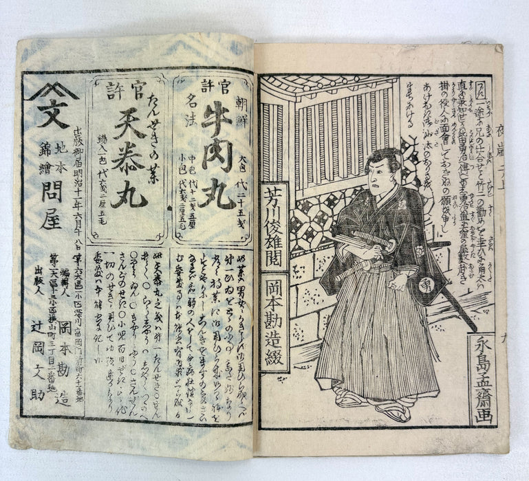 夜嵐阿衣花廼仇夢 (Yoarashi Okinu Hana no Adayume) - Pair of Meiji Woodblock-Illustrated Volumes, 1878