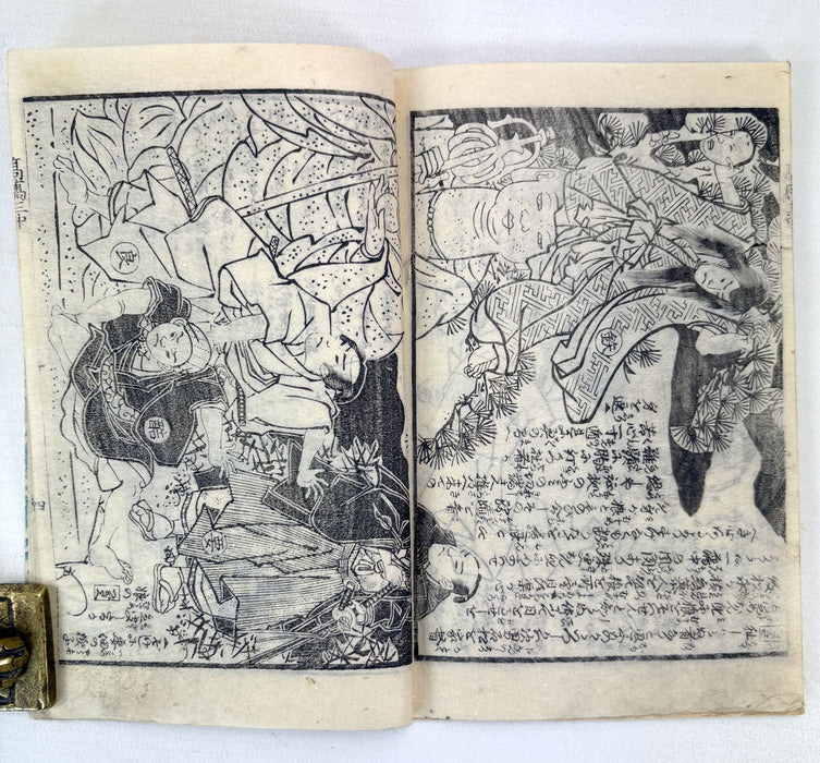 夜嵐阿衣花廼仇夢 (Yoarashi Okinu Hana no Adayume) - Pair of Meiji Woodblock-Illustrated Volumes, 1878