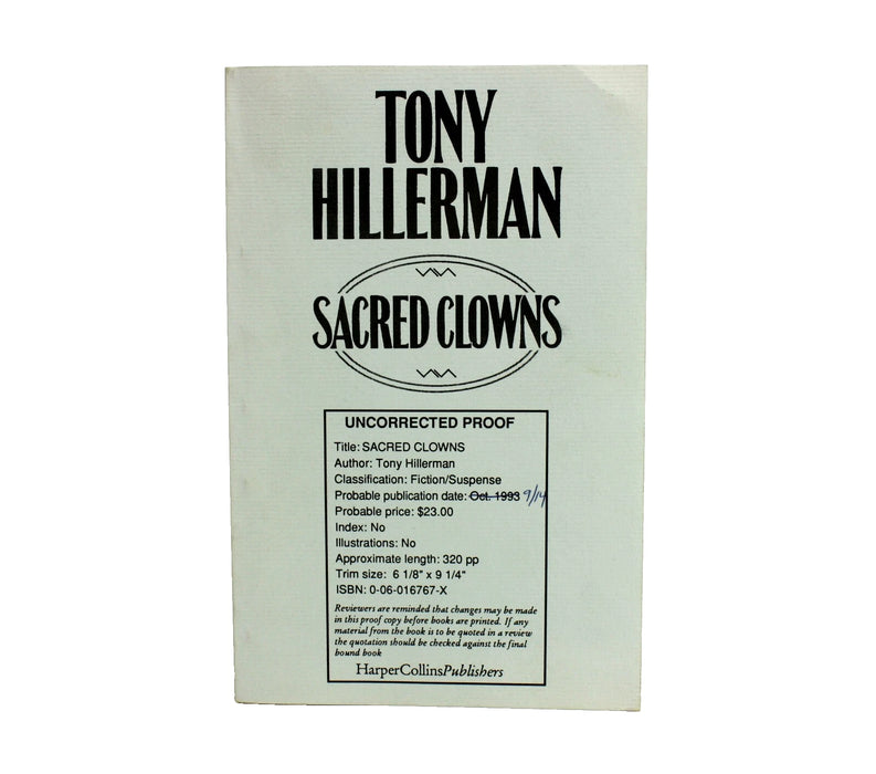 Tony Hillerman; Uncorrected Proof, Sacred Clowns, 1993